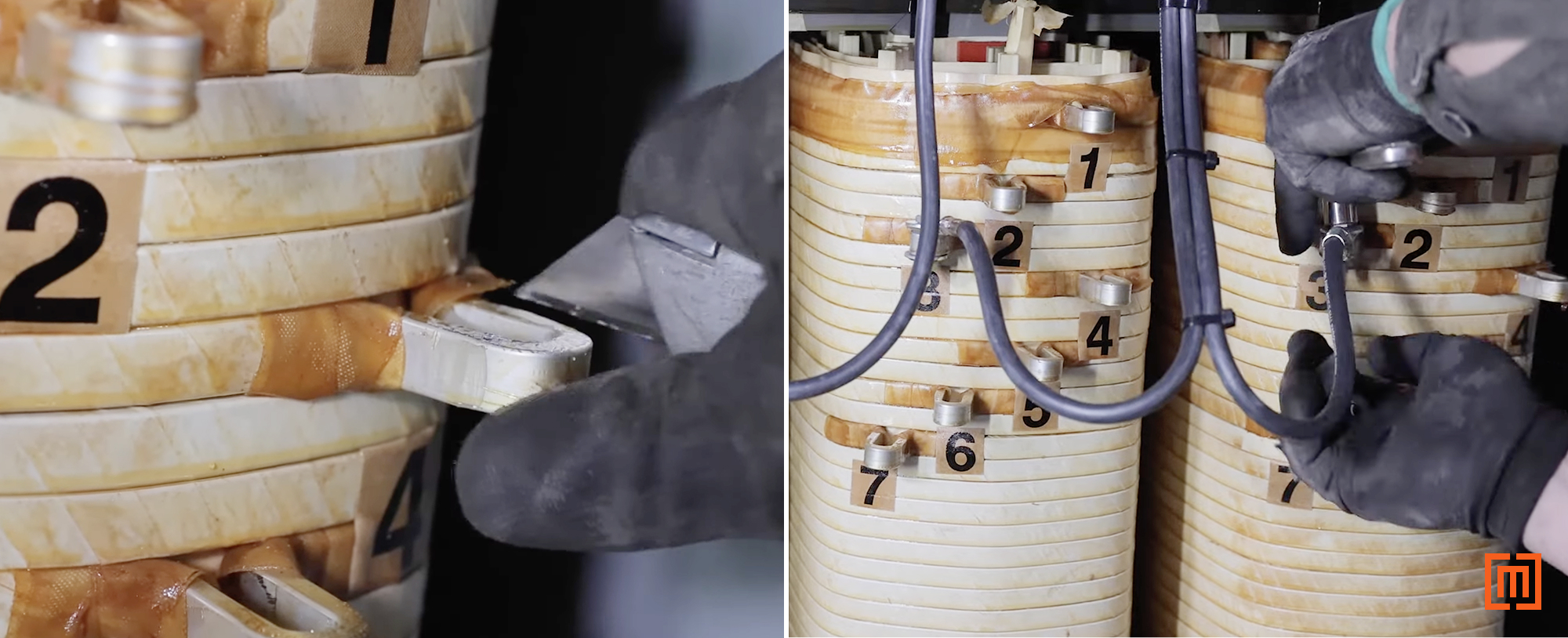 technician handling transformer tap settings