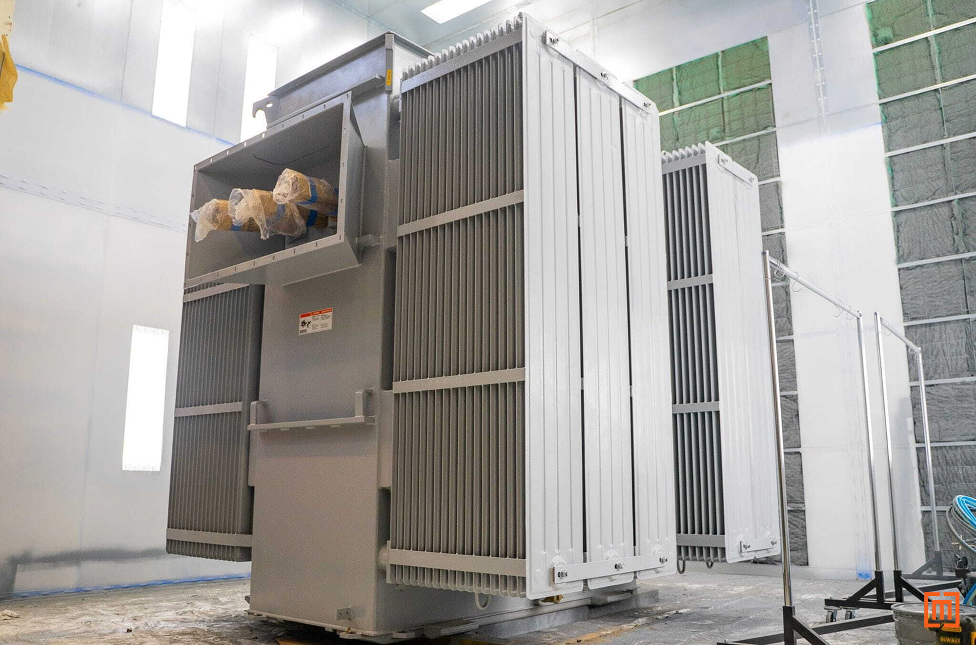 A Maddox liquid filled transformer awaiting shipment