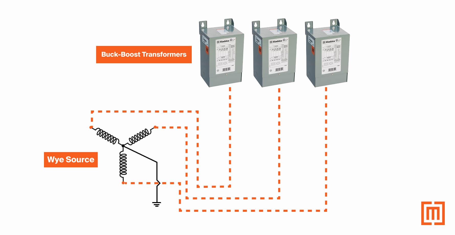 buck-boost transformer wye connection graphic