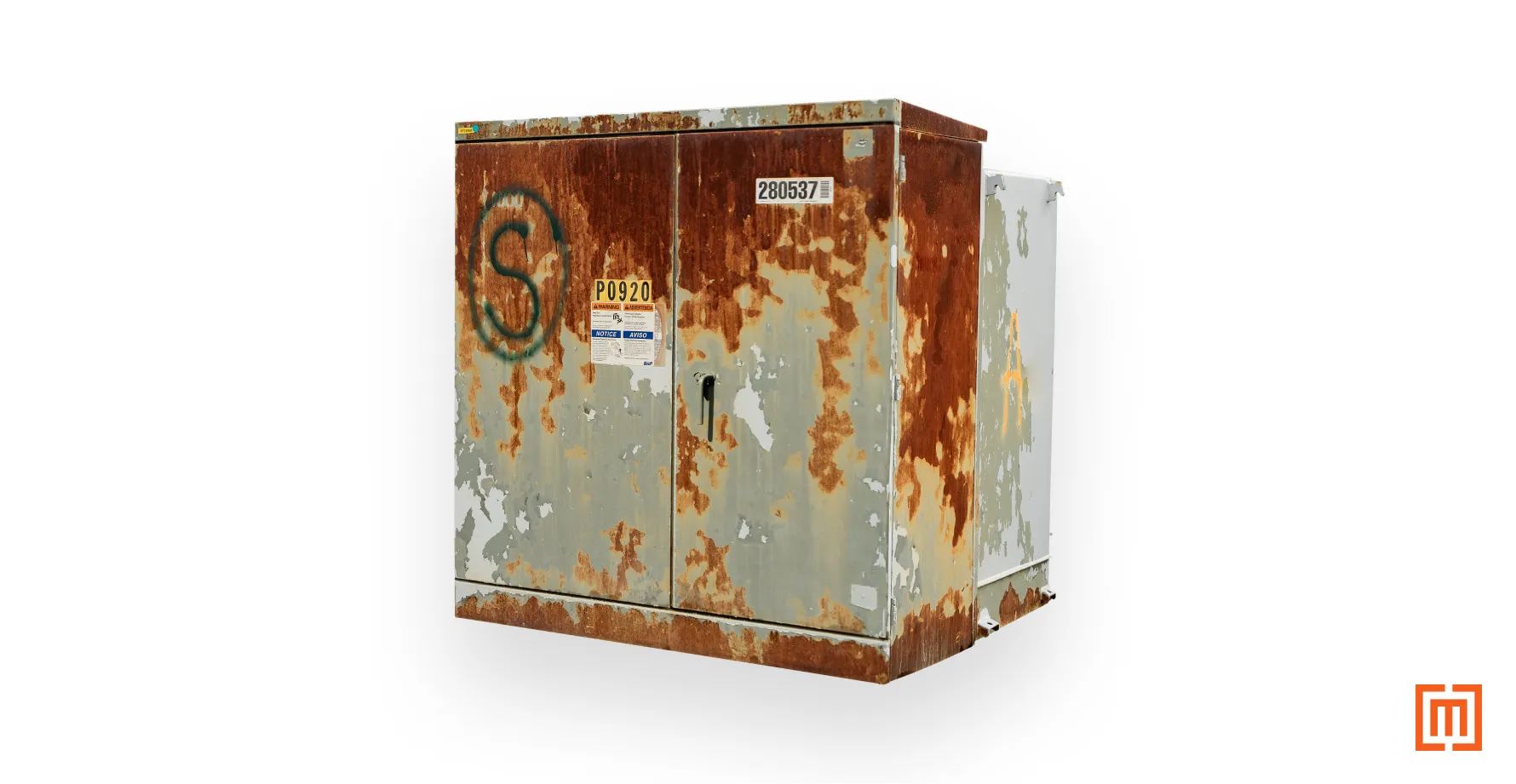 Padmount with rusted cabinet