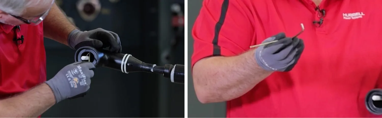 Technician inserts probe into elbow head and tightens it until the supplied wrench bends