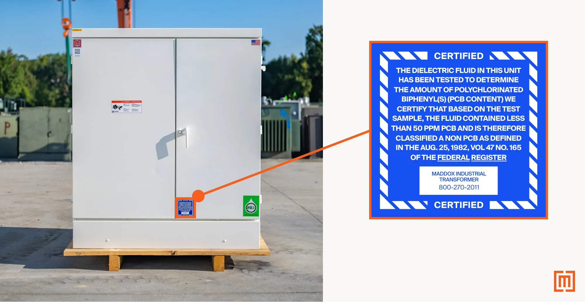 Blue non-PCB sticker on padmount transformer
