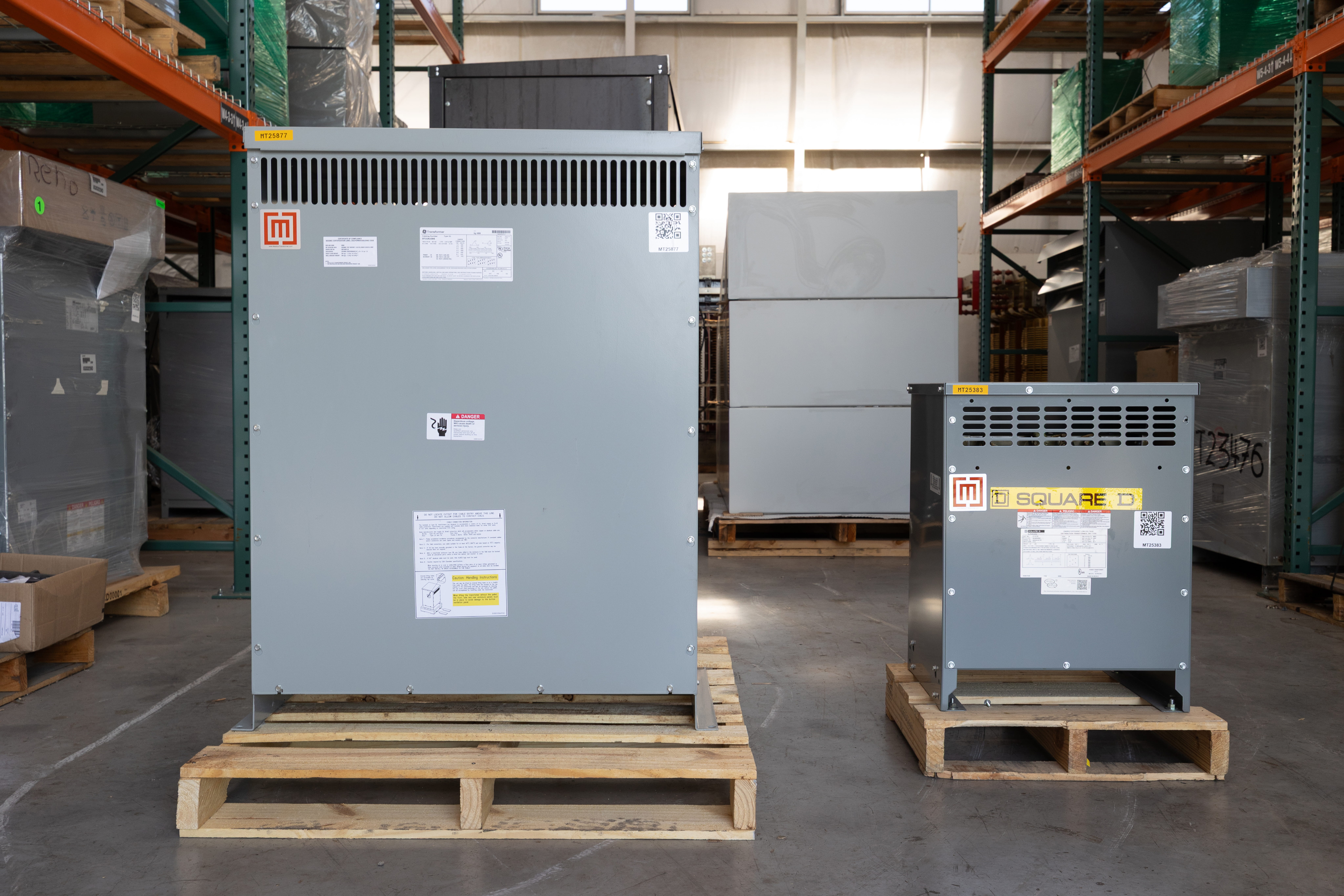 photo of used transformers in a warehouse