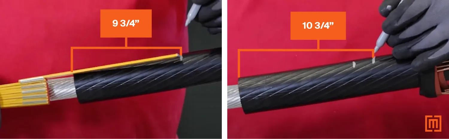 Technician makes two marks: one at 9 3/4 inches and one at 10 3/4 inches