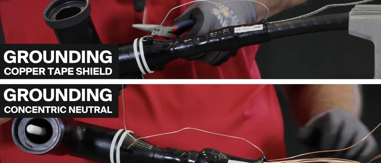 Technician shows how to ground concentric neutral and copper tape shielded cables