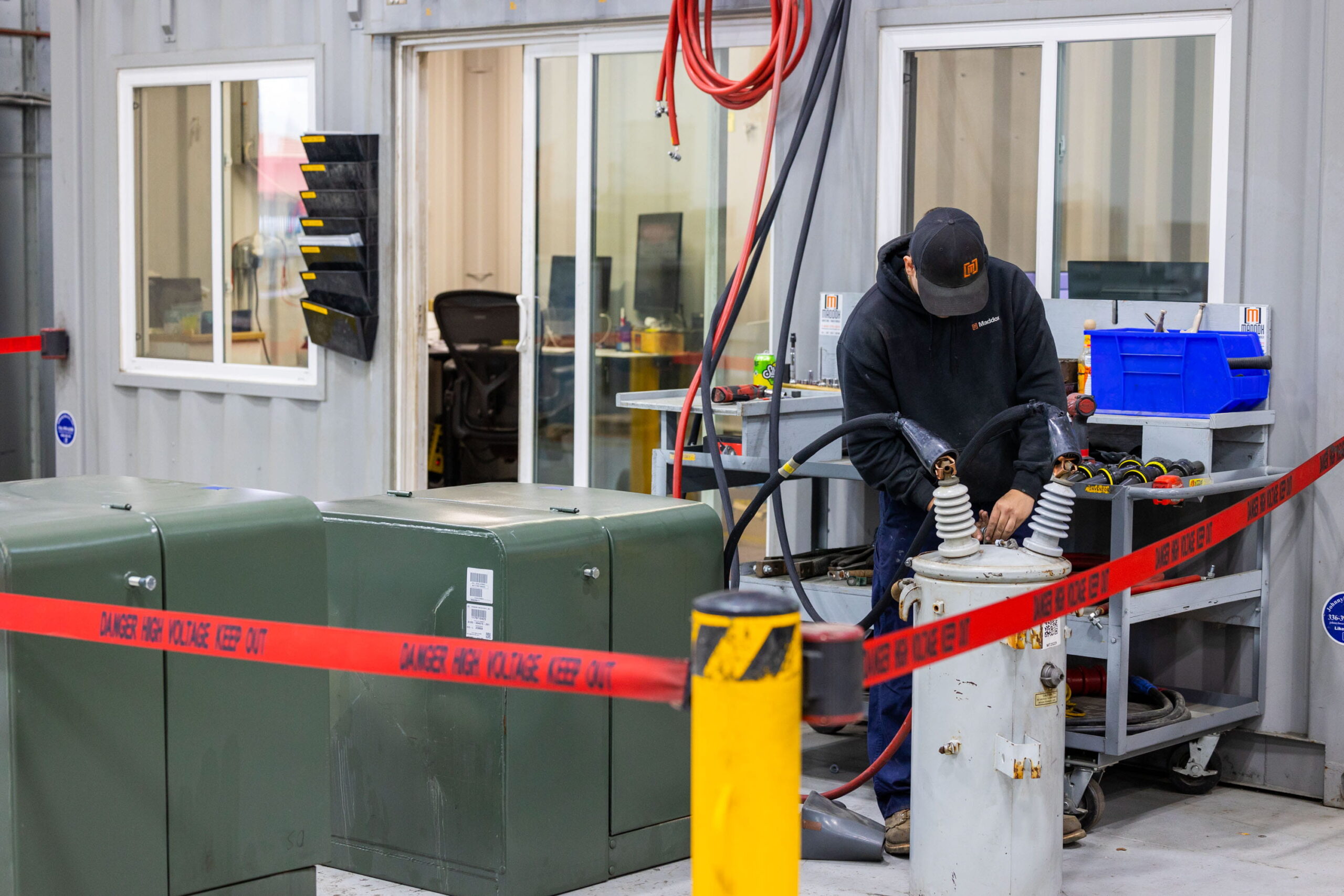 A Maddox employee preparing a Power Factor test