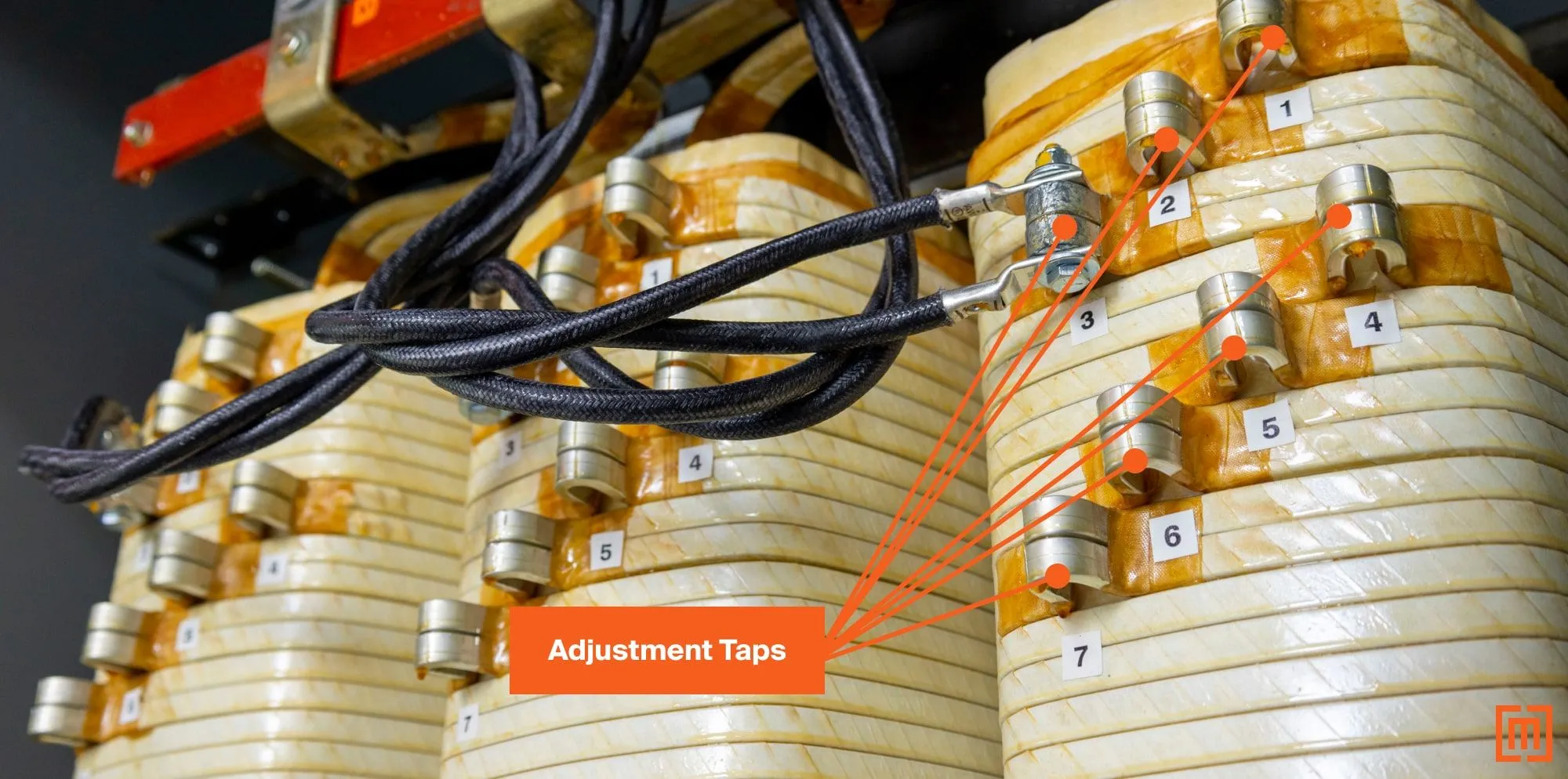 Transformer coil with voltage adjustment taps