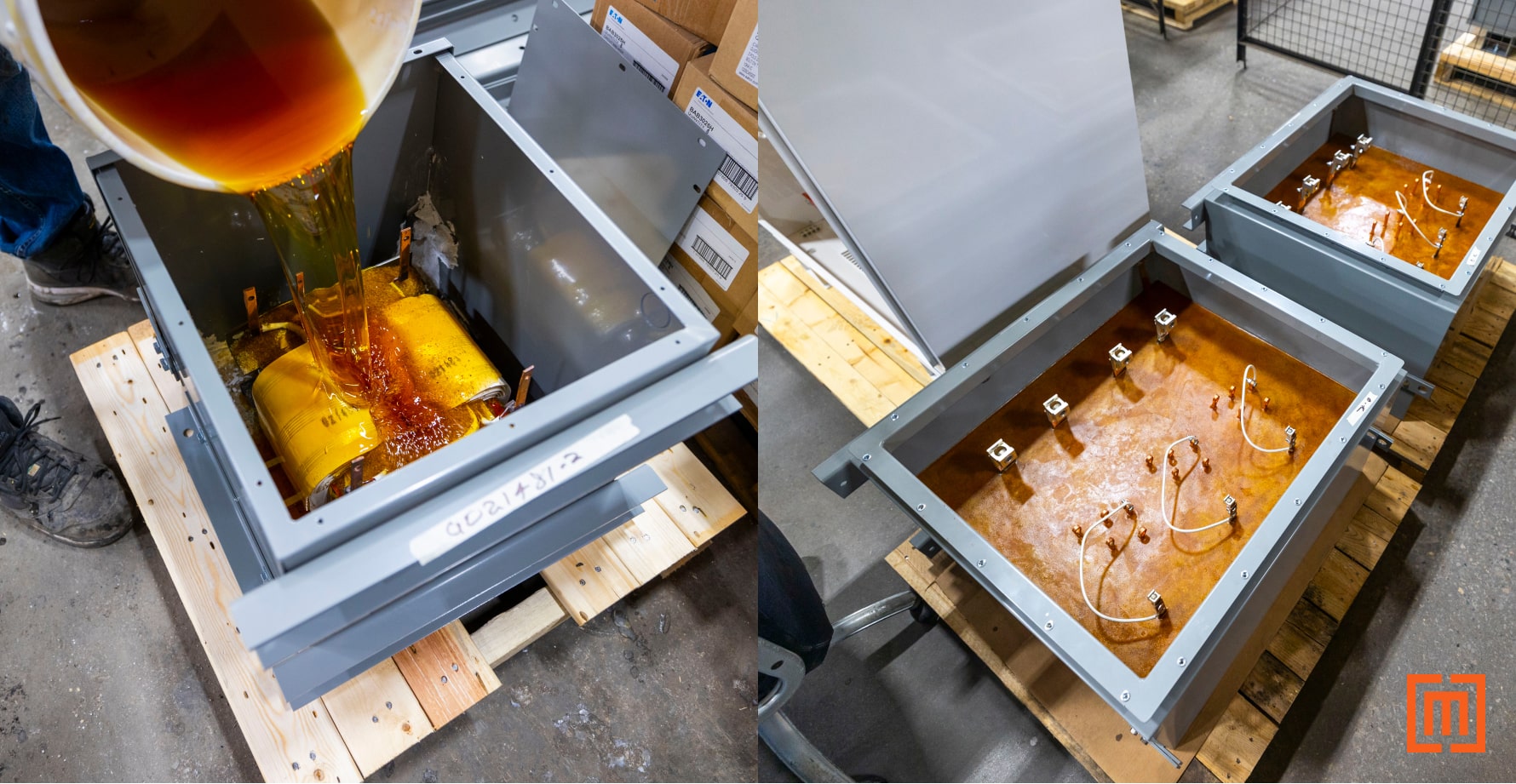 this picture shows how encapsulated transformers are made