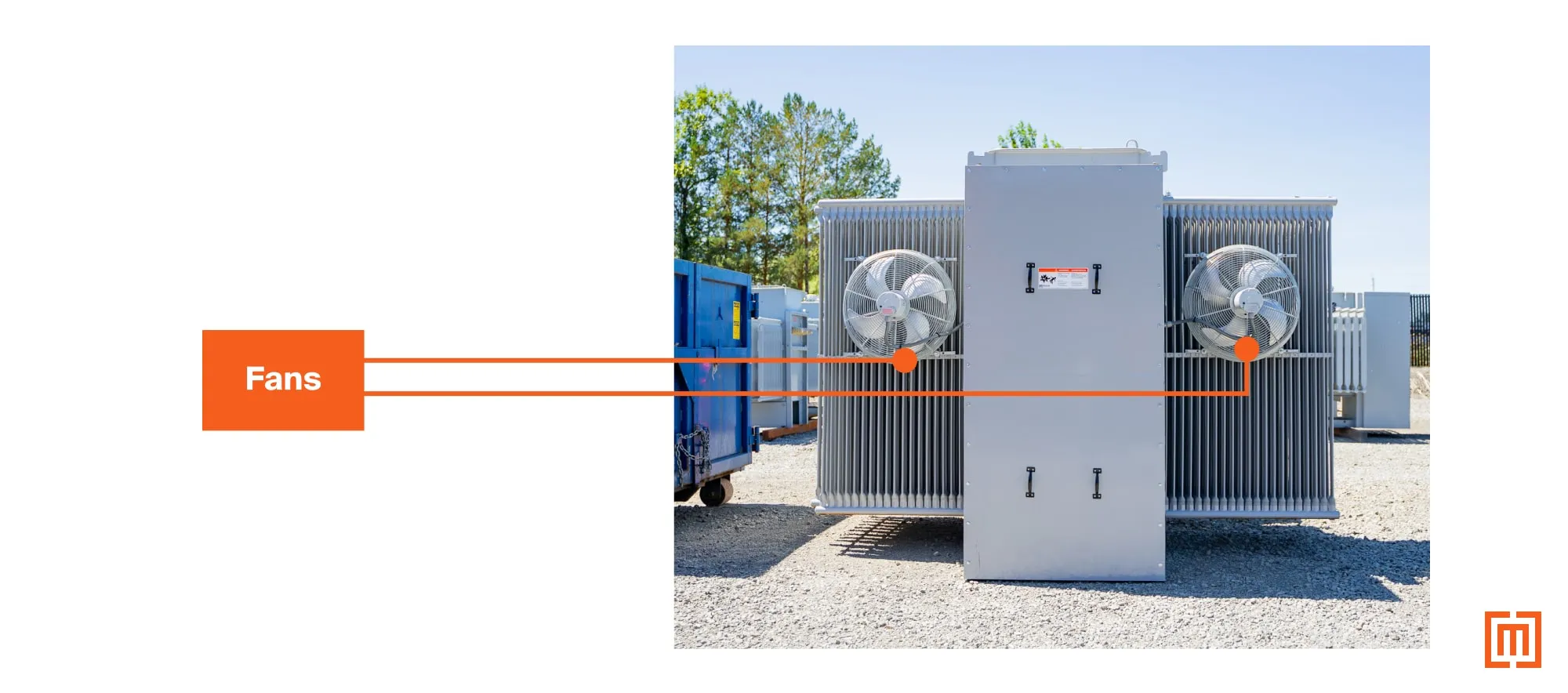 Fans cooling a substation transformer
