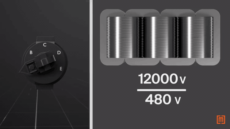 A transformer tap changer engaging and disengaging different sections of coil