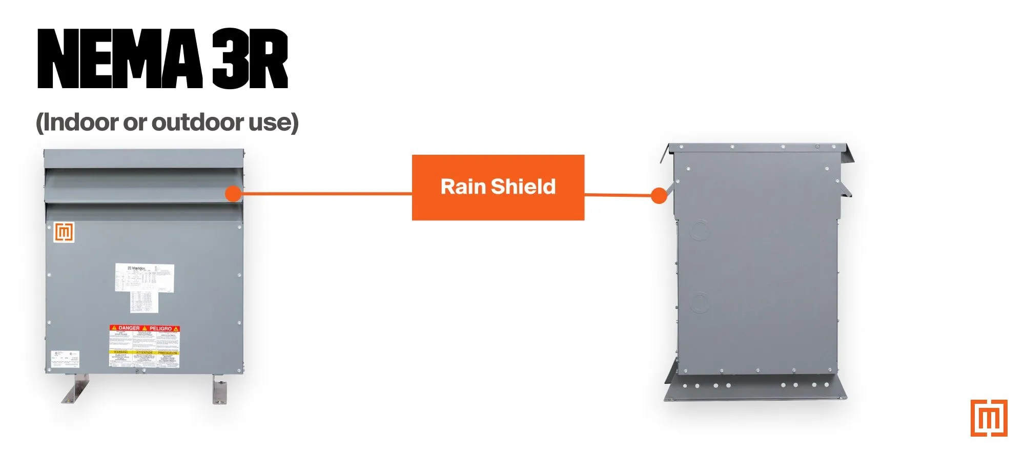 A NEMA 3R transformer enclosure for a low voltage dry-type transformer.