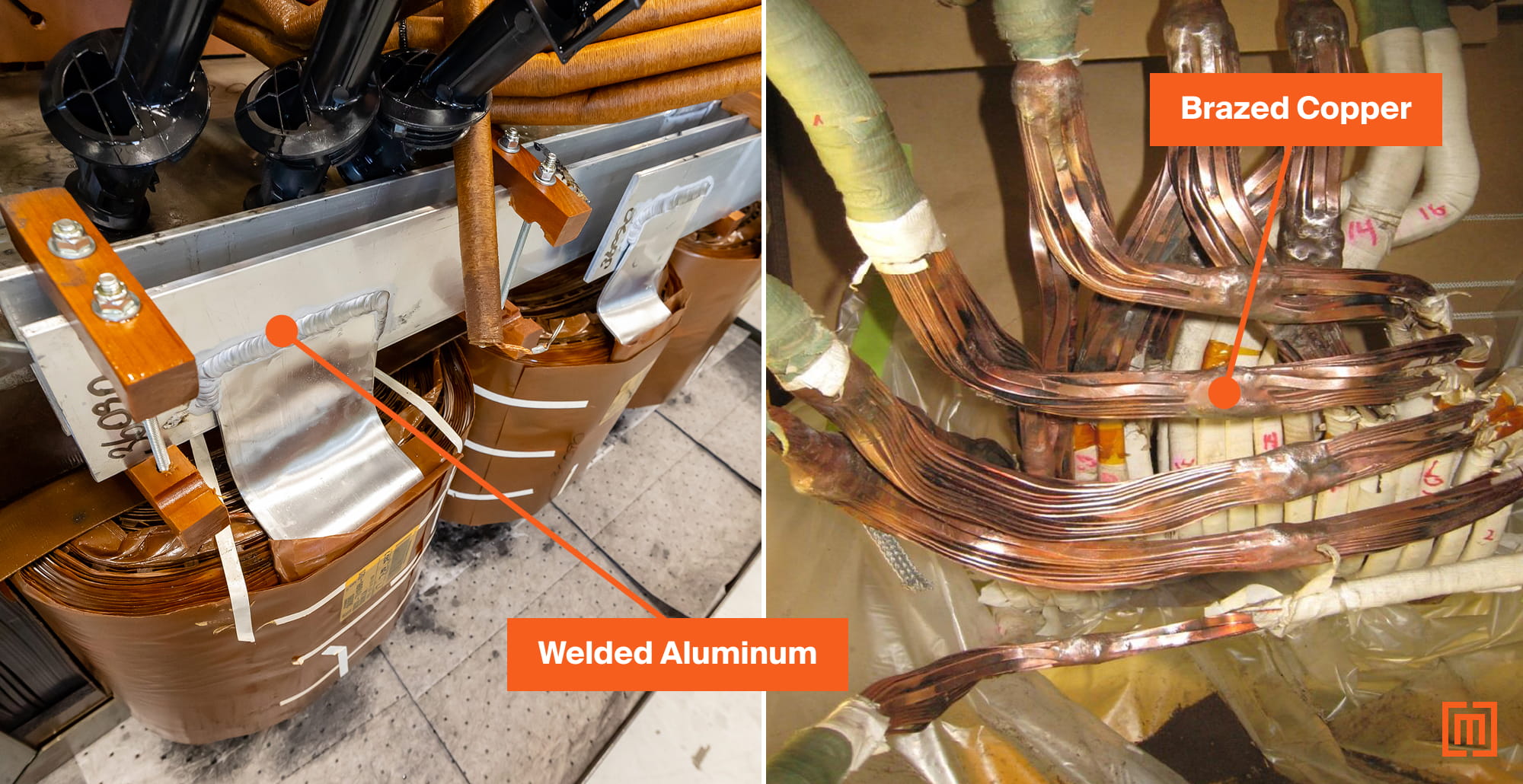 brazed copper and welded aluminum connections