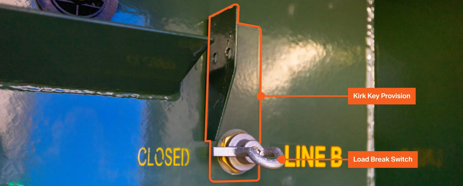 Kirk key provision in padmount cabinet