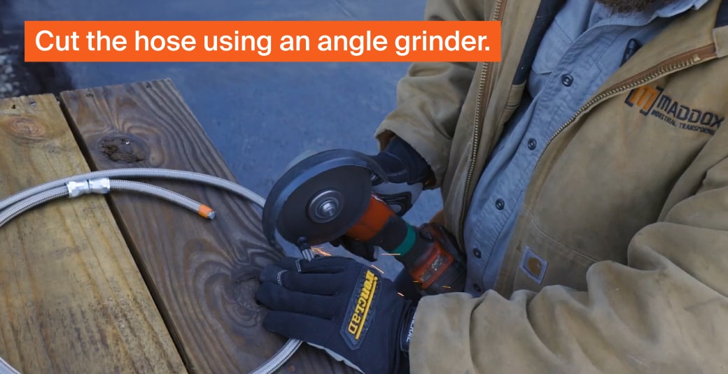 Mechanic cutting hose with angle grinder