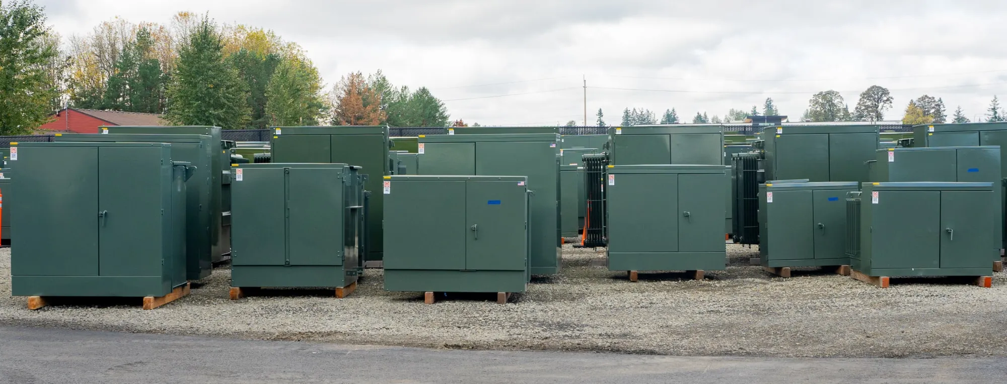 Padmount transformers being stored outside