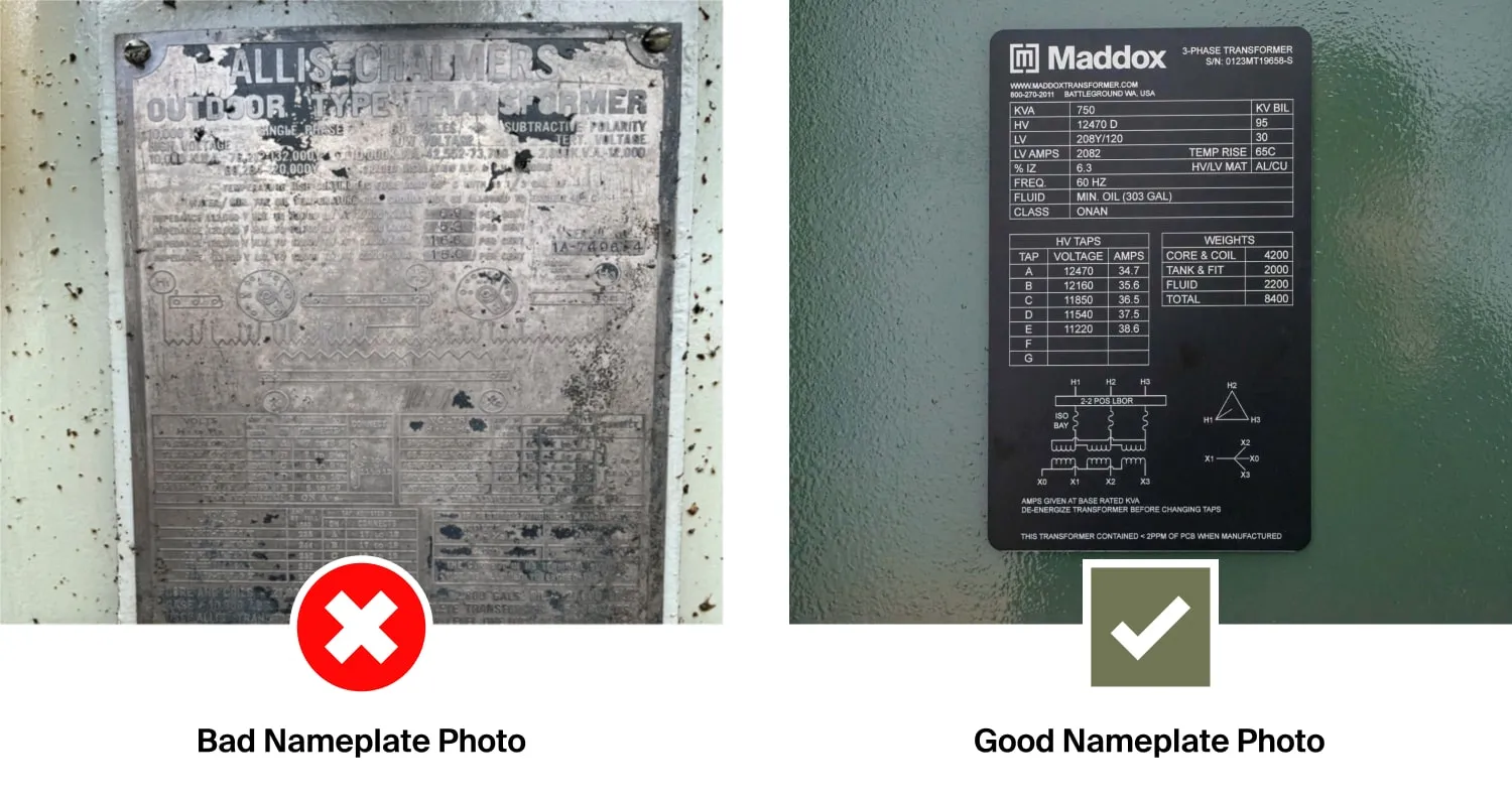 Comparison of bad nameplate photo and readable photo
