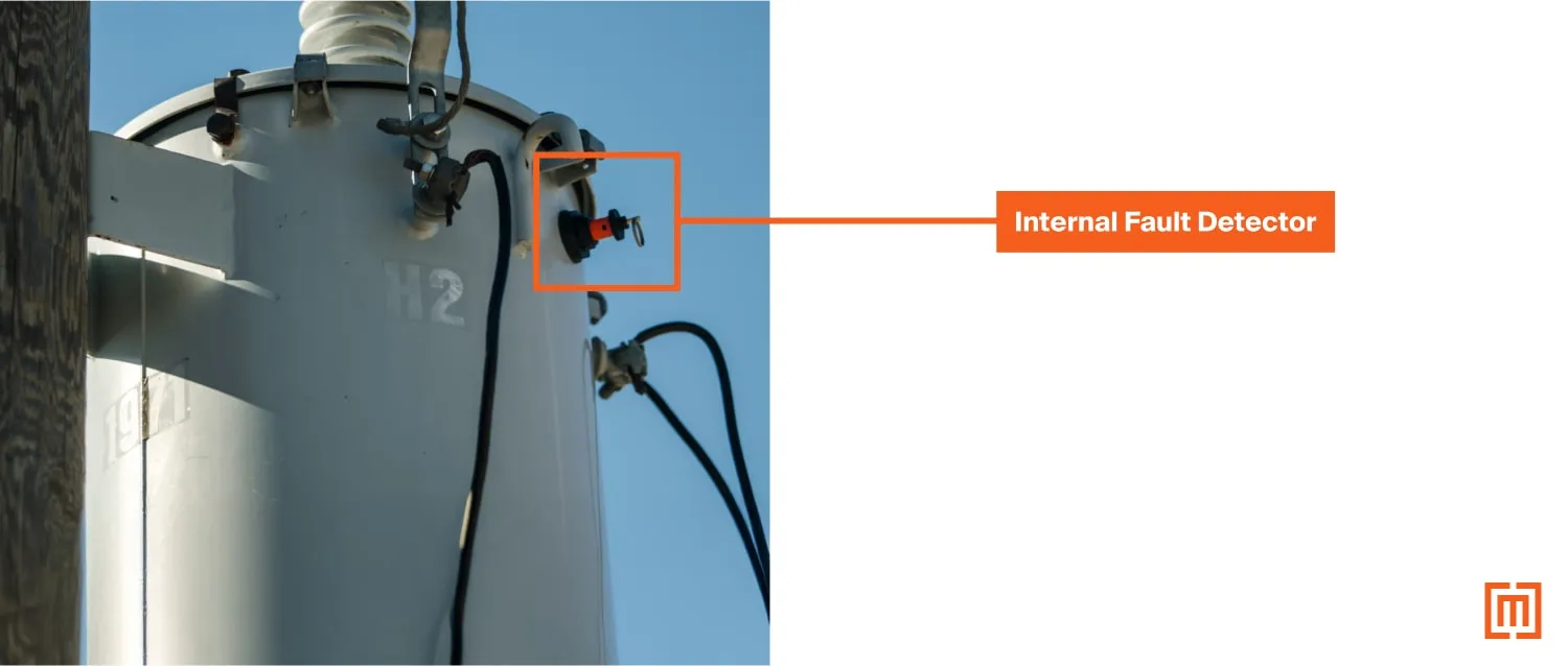 An internal fault detector (IFD) on a polemount transformer