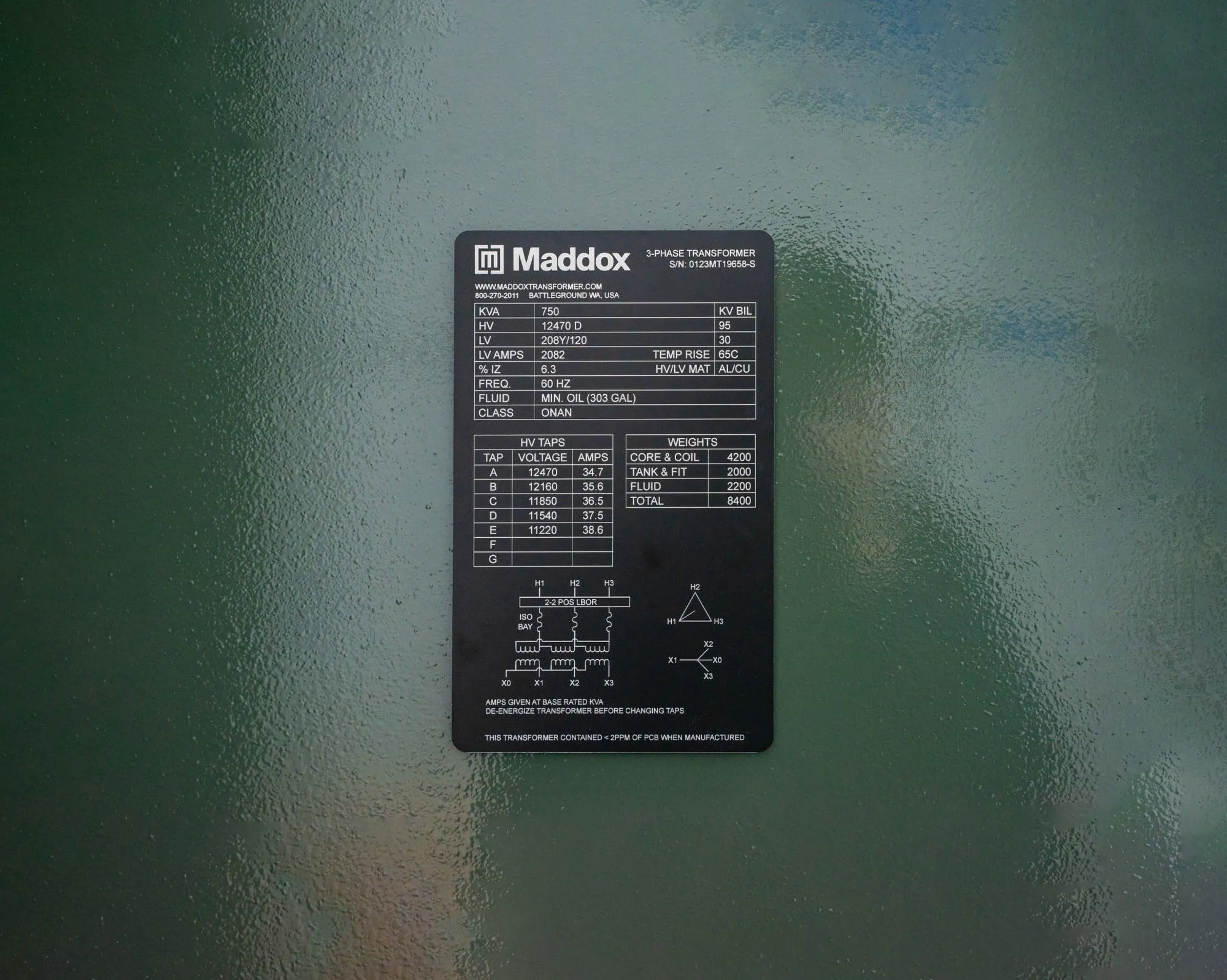 A padmount transformer nameplate
