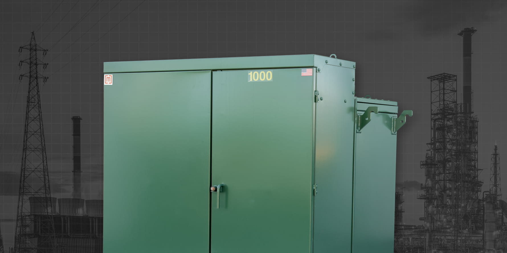 A Maddox 1000 kVA made in america padmount transformer
