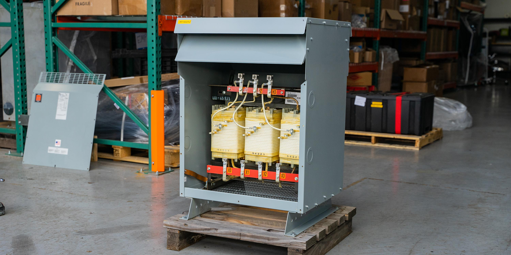 small dry-type transformer with exposed interior