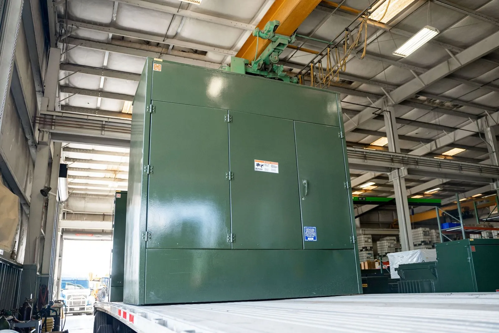 Padmount transformer loaded and ready to be shipped out