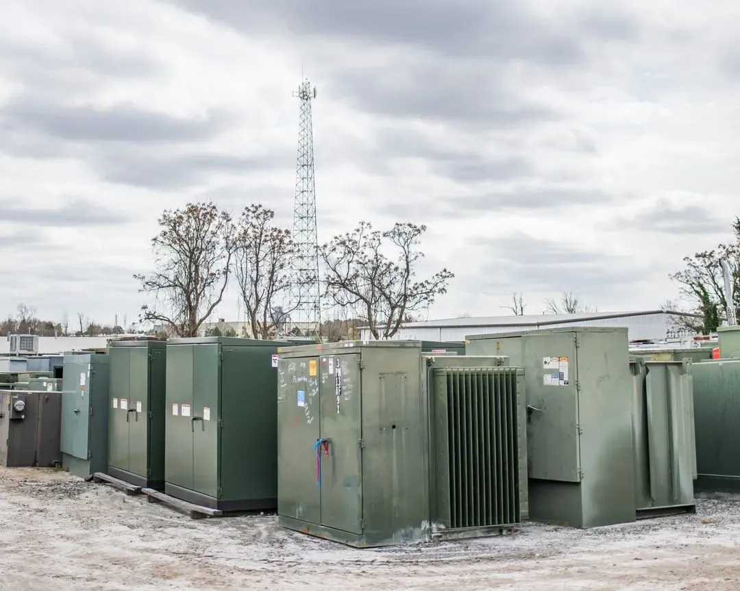 Surplus transformers in maddox yard waiting to be reconditioned